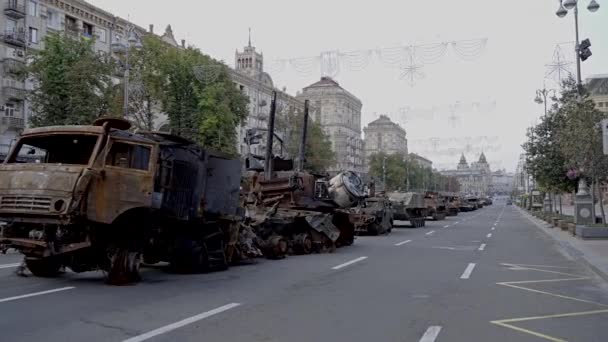 Destroyed Burned Russian Air Defense Sam Armor Kyiv Parad 2022 — Videoclip de stoc