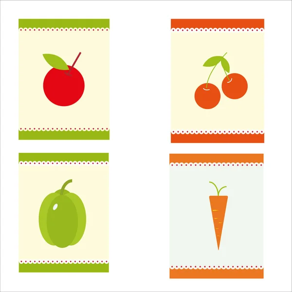 Vegetable Labels Apple Pepper Cherry Carrot — Image vectorielle