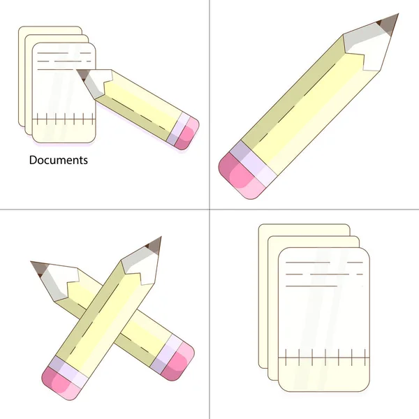 Kreslení Vektorové Ilustrace Dokumentů Tužkového Papíru — Stockový vektor