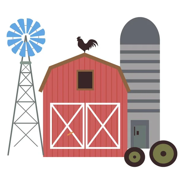 Farm Barn House Windmill Granary — Vetor de Stock