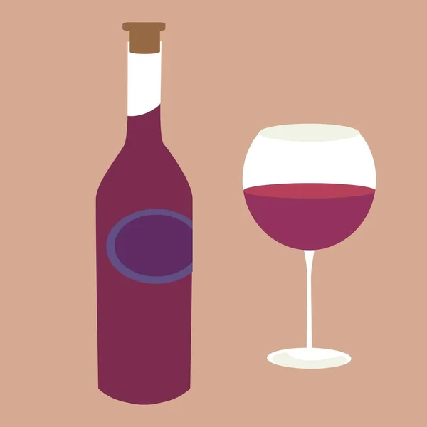 Flaska Rött Vin Glas Middag — Stock vektor