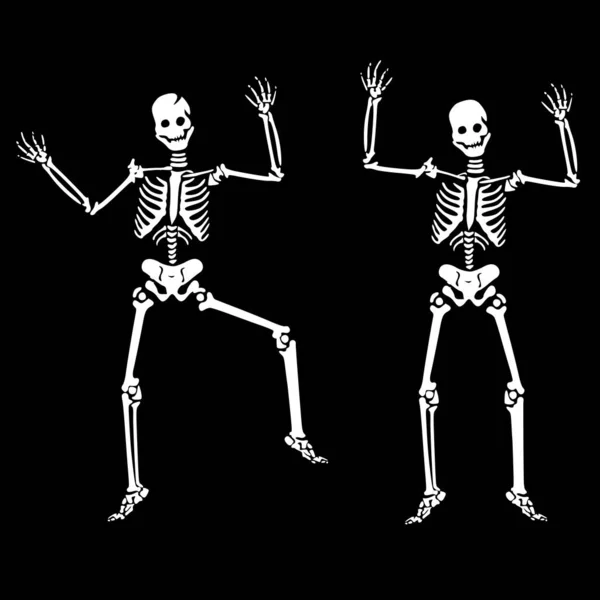 Two Skeletons Dancing Halloween — Stock Vector