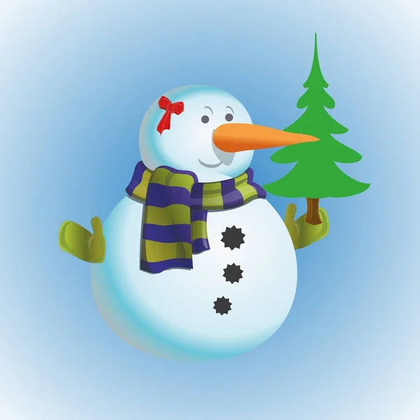 Sneeuwpop Meisje Met Kerstboom — Stockvector