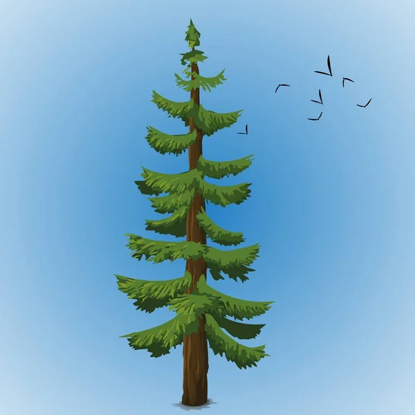 一棵孤零零的松树和一群小鸟 美丽的风景 — 图库矢量图片