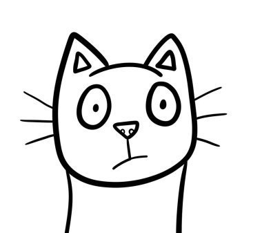 Kafası karışmış sevimli bir kedinin dijital çizimi.