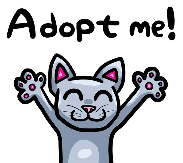 Digital Illustration Adorable Grey Cat Wanting Adopted — 스톡 사진