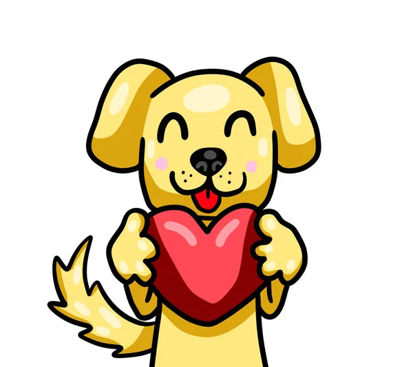 Digital Illustration Adorable Dog Hugging Heart —  Fotos de Stock