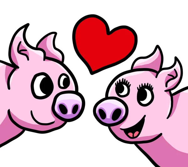Digitale Illustration Von Verliebten Schweinen — Stockfoto