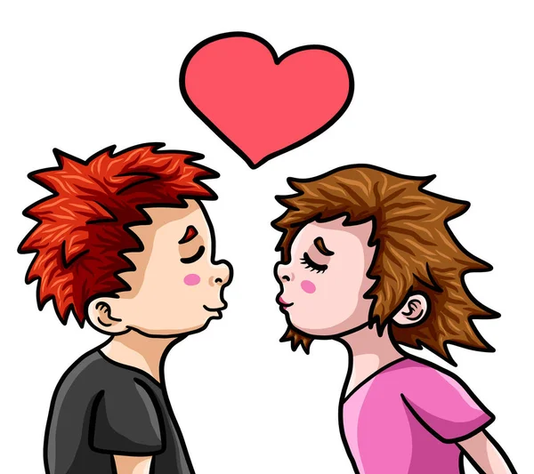 Digital Illustration Boy Girl Love Going Cute Kiss — Stock Photo, Image