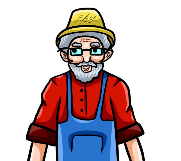 Digital Illustration Cute Farmer Grandpa — Foto Stock