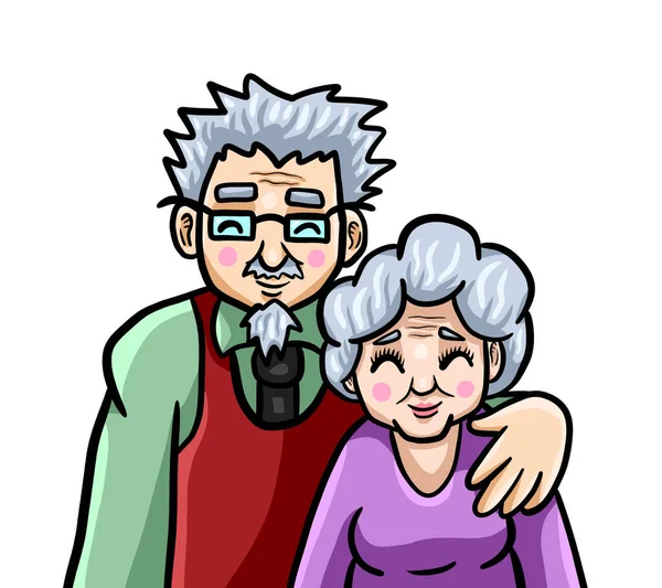 Digital Illustration Cute Old Couple — ストック写真