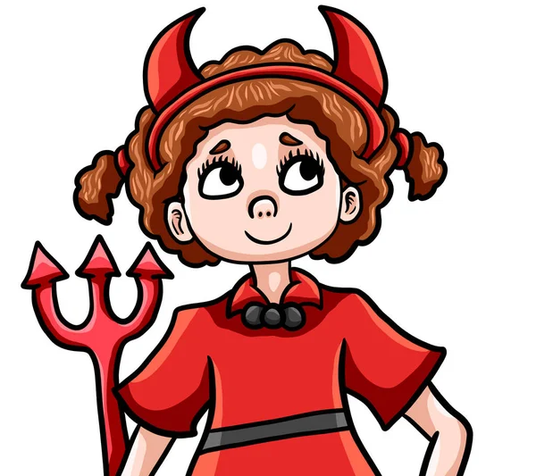 Digital Illustration Cute Little Devil Girl Ready Halloween — 图库照片
