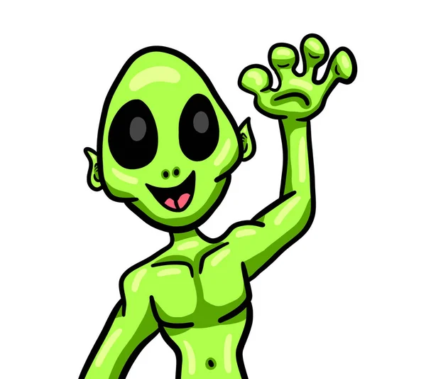 Digital Illustration Happy Waving Alien — Photo