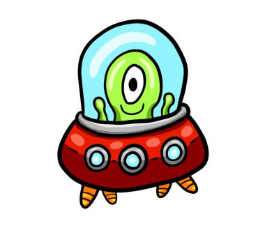 Digital illustration of a happy flying alien UFO