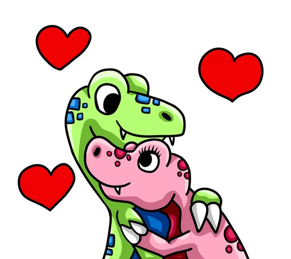 Digital Illustration Dinosaurs Love — Photo