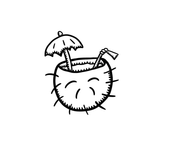 Digital Illustration Cartoon Coconut Drink Doodle — Zdjęcie stockowe