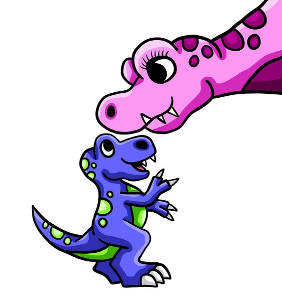 Digital illustration of a mom and a baby T Rex