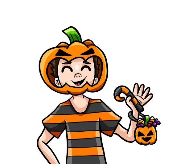 Digital Illustration Adorable Pumpkin Boy — 스톡 사진