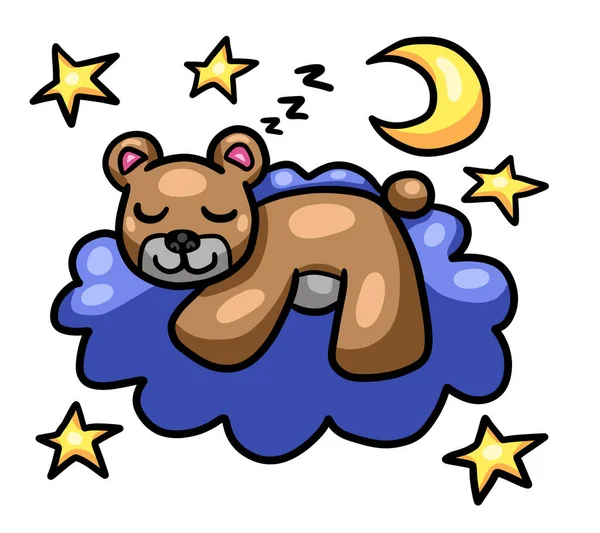 Digital Illustration Sleeping Teddy Bear Hugging Cloud — Foto de Stock