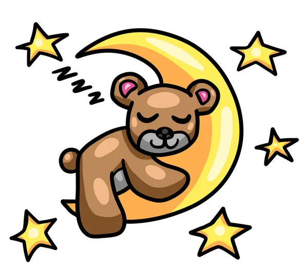 Digital Illustration Sleeping Teddy Bear Hugging Moon — Stockfoto