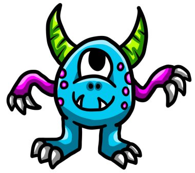 Digital illustration of an adorable colorful monster