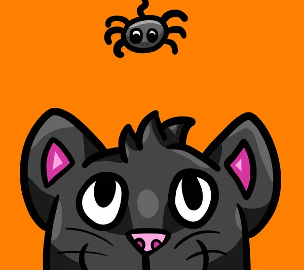 Digital Illustration Halloween Cat Spider Card — Fotografia de Stock