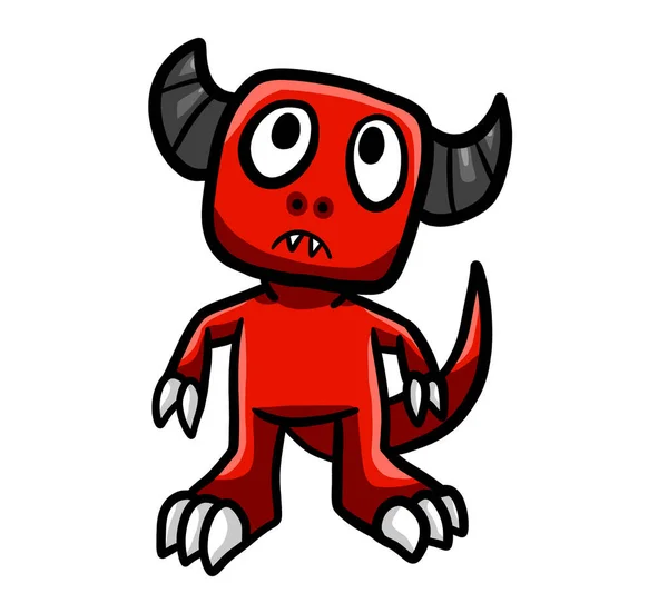 Digital Illustration Adorable Sad Red Monster — Stok fotoğraf