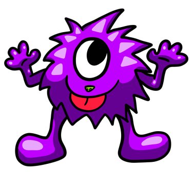 Digital illustration of a adorable fluffy one eyed purple monster