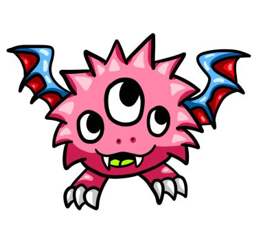 Adorable fluffy pink flying three eyed monster