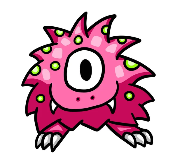 Digital Illustration Adorable Fluffy One Eyed Pink Monster — 图库照片