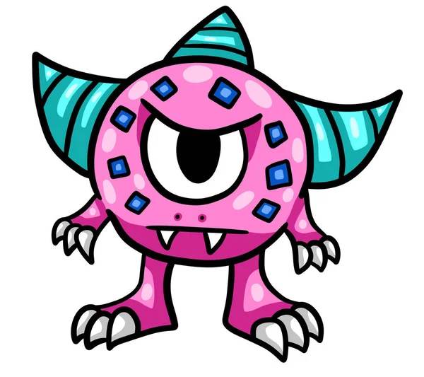 Digital Illustration Adorable Funny Angry One Eyed Pink Monster — ストック写真