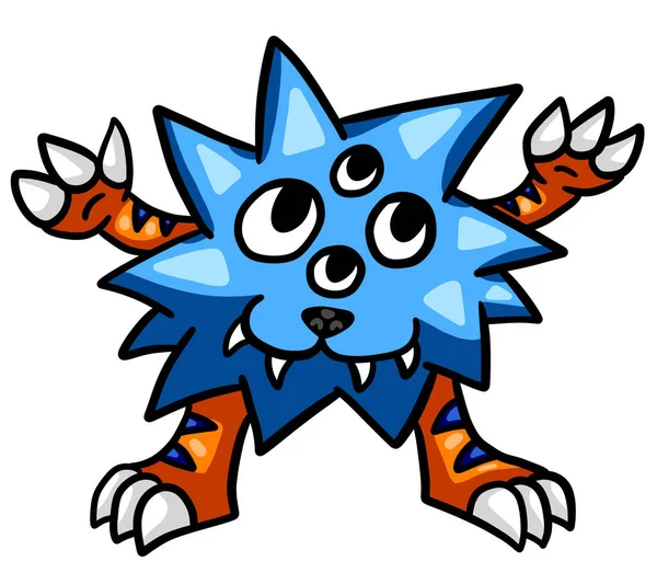 Digital Illustration Adorable Funny Four Eyed Blue Monster — Stockfoto