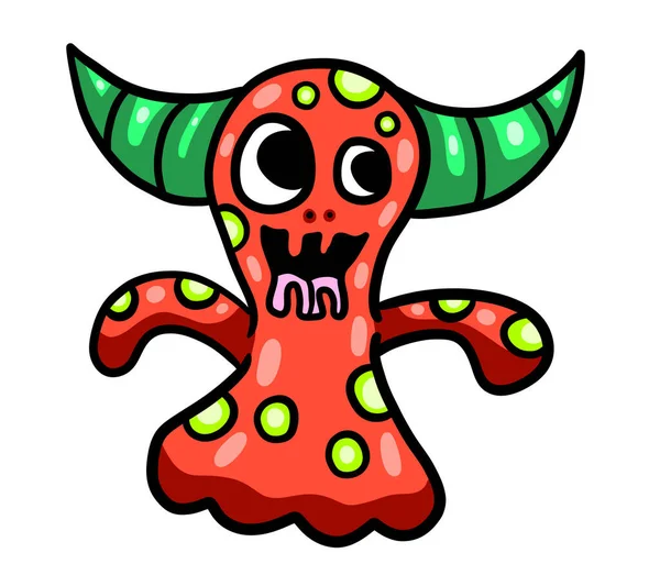 Digital Illustration Adorable Funny Red Slime Monster — Stockfoto