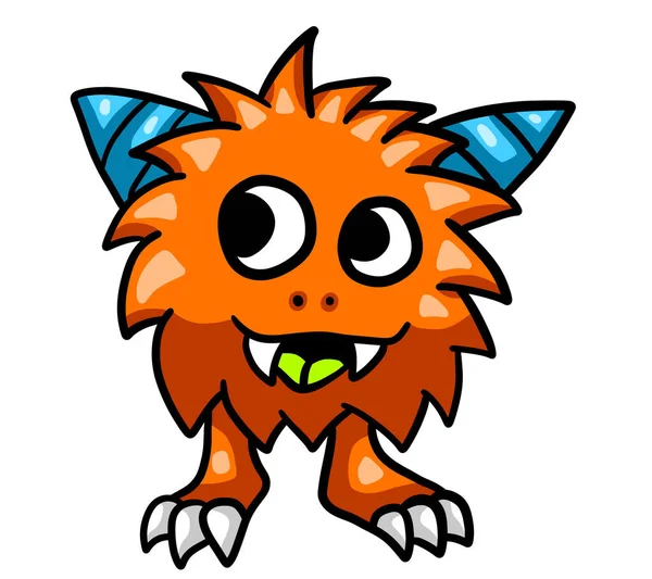 Digital Illustration Happy Fluffy Orange Monster — Stok fotoğraf