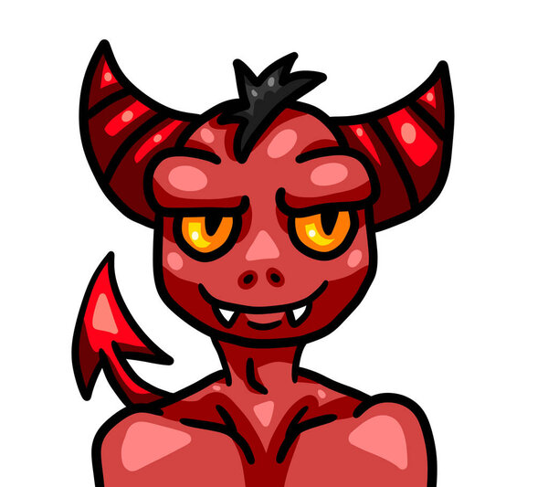 Цифровая иллюстрация злой кривой улыбающейся Девицы