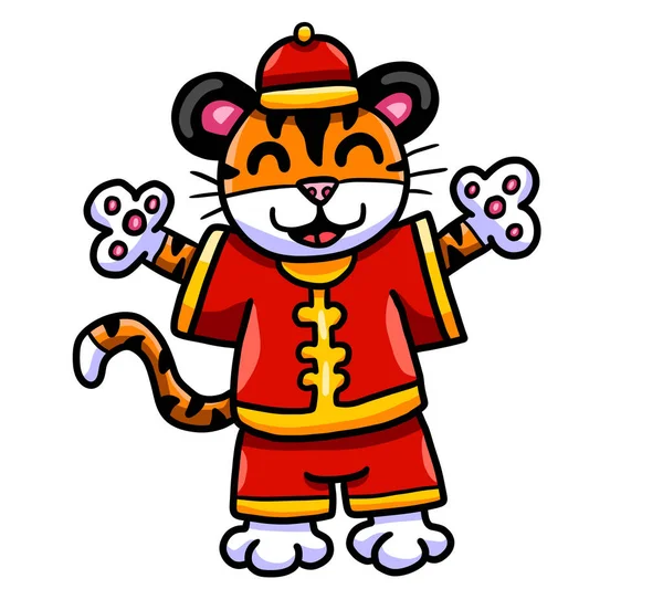 Цифровая Иллюстрация Очаровательного Счастливого Китайского Тигра — стоковое фото