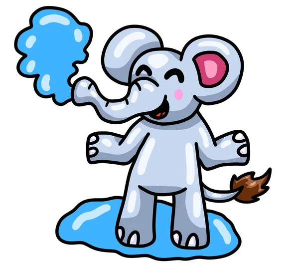 Digital Illustration Adorable Happy Elephant Playing Water —  Fotos de Stock