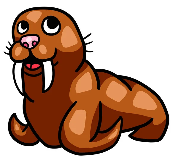 Digital Illustration Adorable Happy Funny Brown Walrus — 스톡 사진