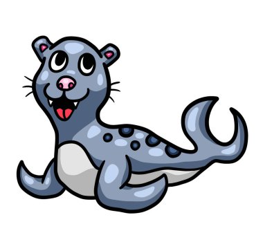 Digital illustration of a adorable funny little grey seal
