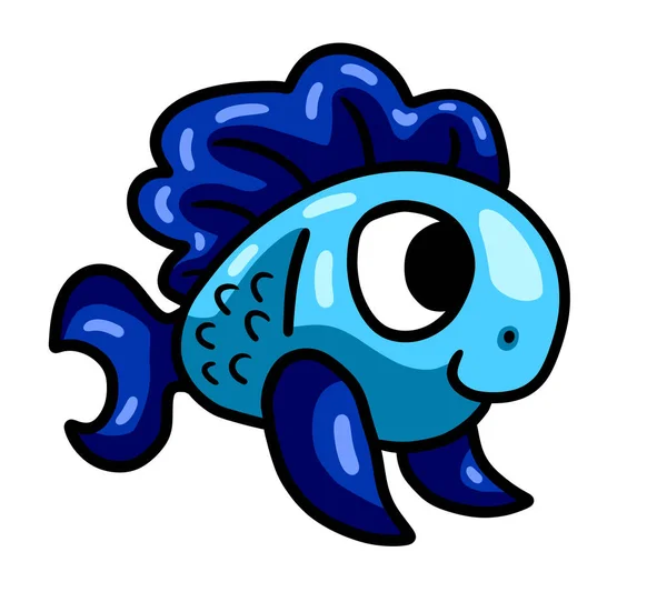 Digital Illustration Adorable Happy Little Blue Fish — Photo