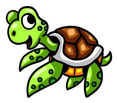 Digital illustration of a adorable happy little turtle
