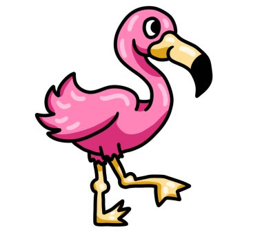 Digital illustration of a adorable happy pink flamingo