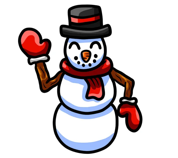 Digital Illustration Happy Waving Snowman — Photo