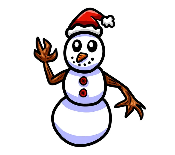 Digital Illustration Happy Waving Snowman — Photo