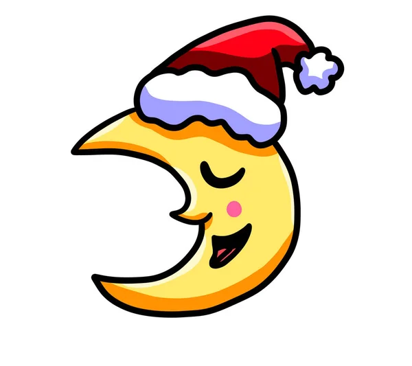 Digital Illustration Adorable Happy Christmas Moon Emoticon — Stockfoto