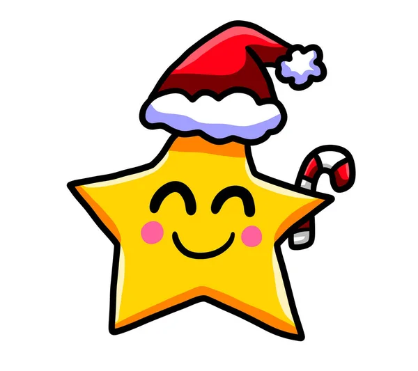 Digital Illustration Adorable Happy Christmas Star Emoticon —  Fotos de Stock