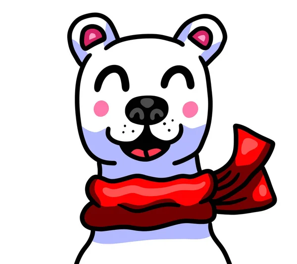 Digital Illustration Adorable Happy Christmas Polar Bear Wearing Red Scarf — 스톡 사진