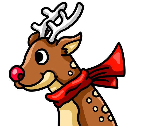 Digital Illustration Adorable Happy Christmas Reindeer Wearing Red Scarf — Zdjęcie stockowe