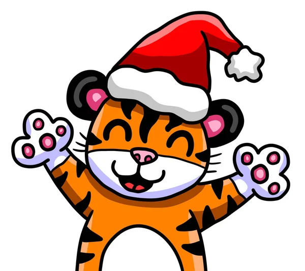 Digital illustration of a adorable happy Christmas tiger