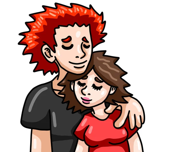 Digital Illustration Adorable Romantic Couple Hugging — Foto Stock